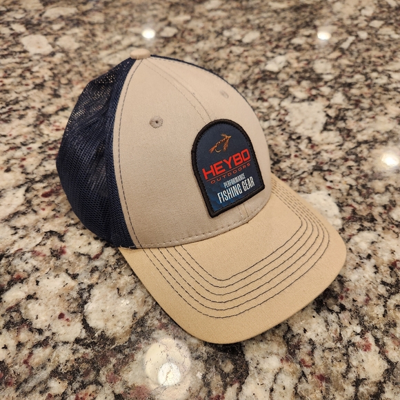 Heybo Outdoors Tan and Navy Fishing Snapback Hat - Picture 1 of 5
